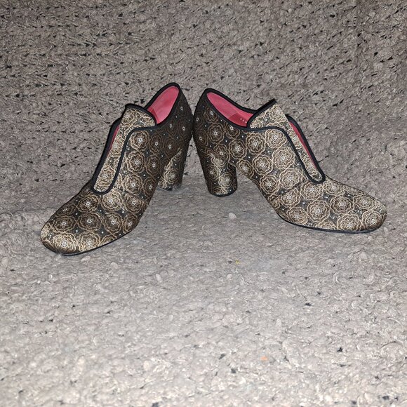 PAS DE ROUGE-ITALY-Gold/White Tapestry Brocade Booties-Sz 40-Near Mint - Picture 4 of 8